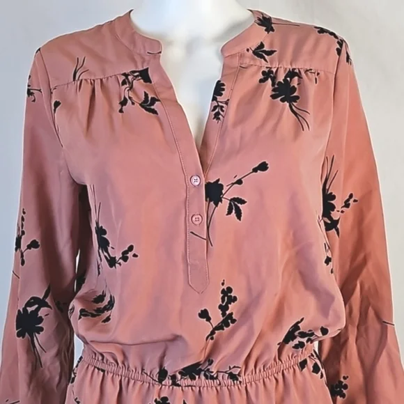 Joie Acey Antique Rose & Black Floral Long Sleeve Flounce Ruffle Hem Dre… - Picture 5 of 16